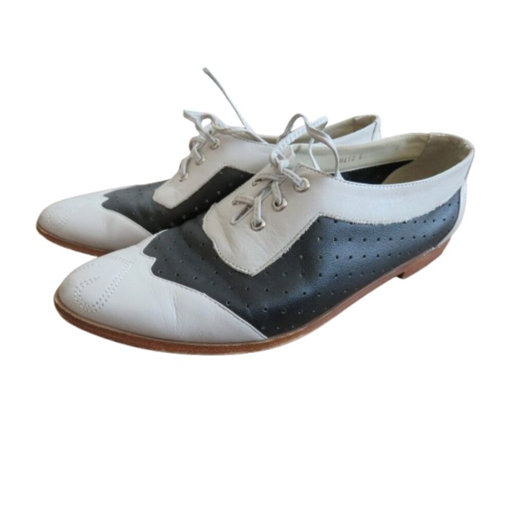 CANDELA NYC Lace Up Oxford Derby Black Gray Shoes Academia Mod Retro - Size 6